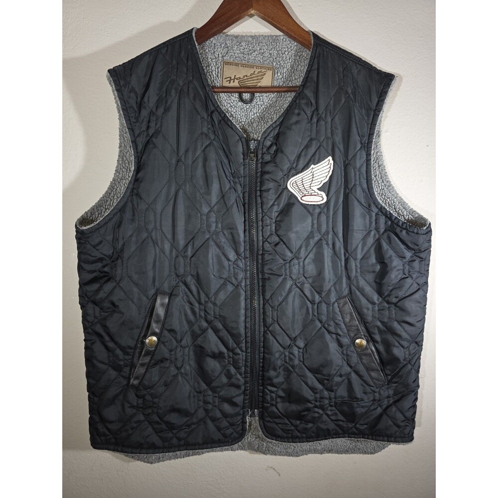 Vtg Honda Motorcycle Reversible Vest XL Hondaline Sherpa Quilted Wing Logo black